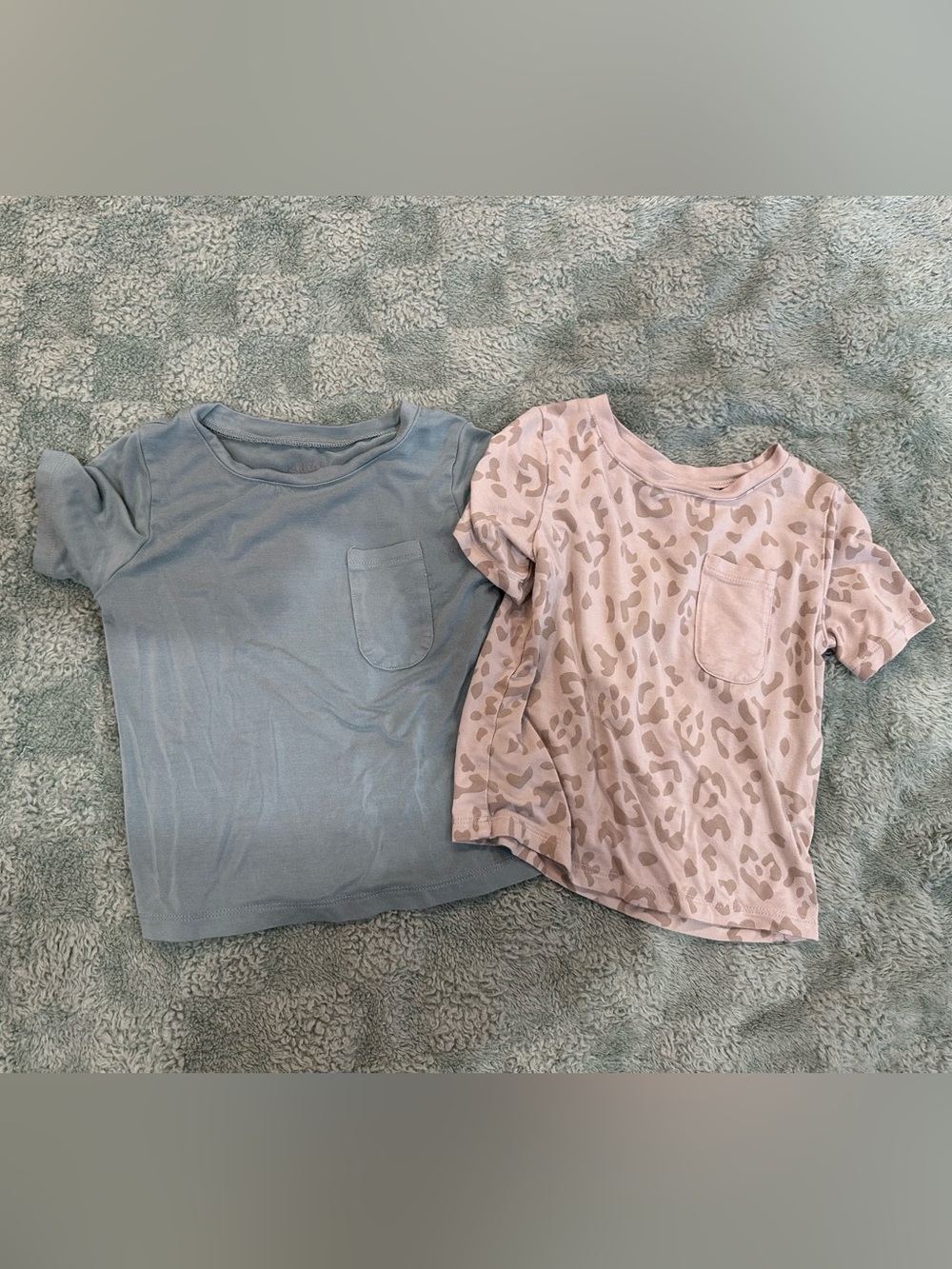 Kyte BABY Sage Pocket Tee and Oat Leopard Pocket Tee